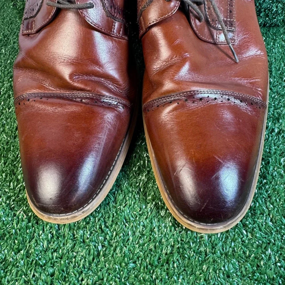 Stacy Adams Mens Brown Leather Cap Toe Brogue Derby Dress Shoes Size 13M